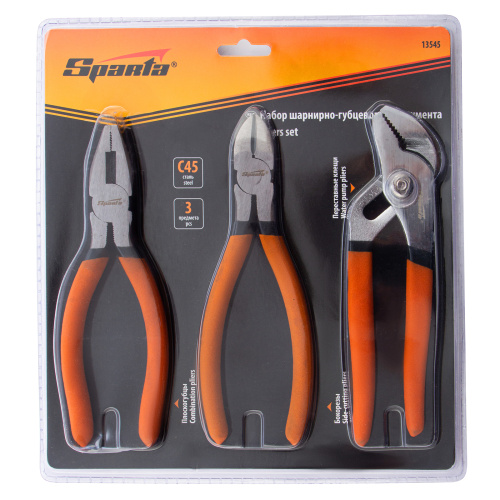 Набор губцевого инструмента №2, 3 предмета: плоскогубцы, бокорезы, клещи переставные Sparta по ценам производителя в Челябинске с доставкой по всей России