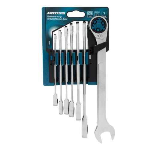 Набор ключей комбинированных трещоточных, количество зубьев 100, СRV, 7 шт, 8-19 мм Gross по ценам производителя в Челябинске с доставкой по всей России