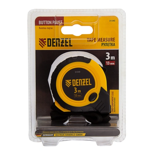 Рулетка 3м х 13мм, двухкомп. корпус, кнопка-пауза Denzel по ценам производителя в Челябинске с доставкой по всей России