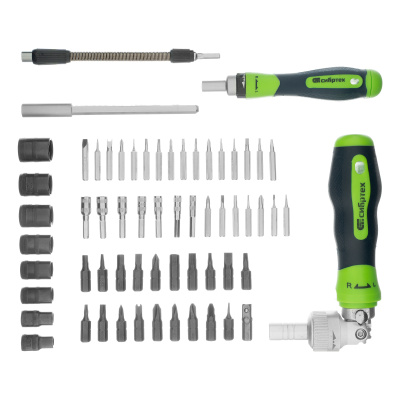 Отвертки реверсивные с набором бит, торцевых головок, 61 предмет, CrV Сибртех по ценам производителя в Челябинске с доставкой по всей России