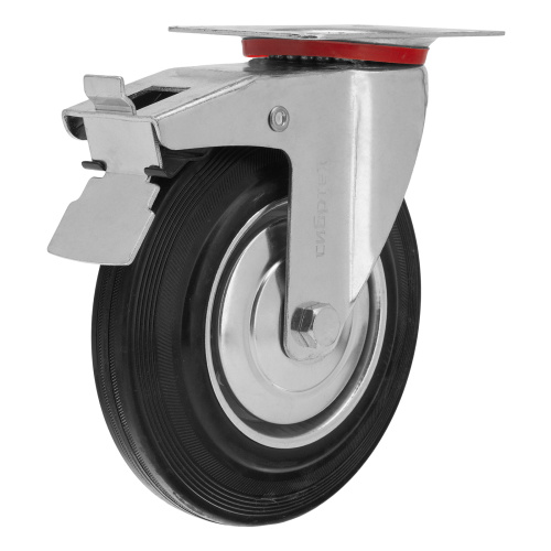 Колесо поворотное с тормозом D 125 мм, крепление  платформенное Сибртех по ценам производителя в Челябинске с доставкой по всей России