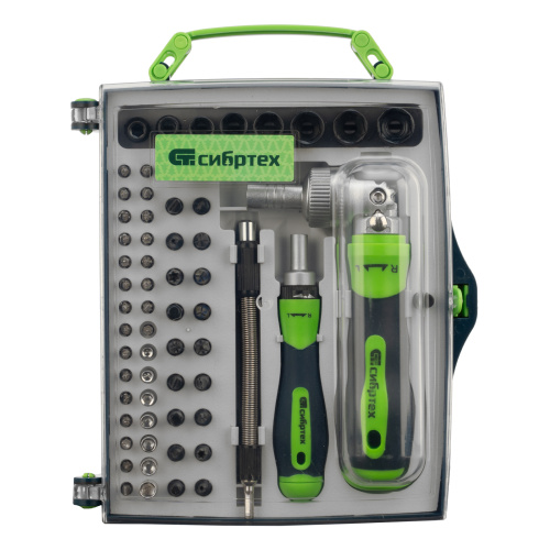 Отвертки реверсивные с набором бит, торцевых головок, 61 предмет, CrV Сибртех по ценам производителя в Челябинске с доставкой по всей России