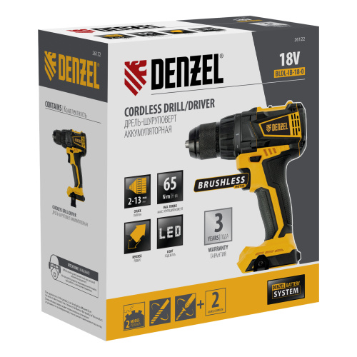 Дрель-шуруповерт аккумуляторная, бесщет. BLDL-IB-18-0, Li-Ion, 18 В Denzel по ценам производителя в Челябинске с доставкой по всей России