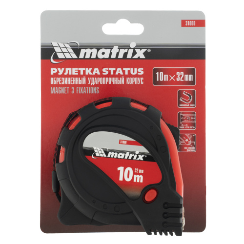 Рулетка Status Magnet 3 fixations,10 м х 32 мм,обрезиненный корпус,зацеп с магнитом Matrix по ценам производителя в Челябинске с доставкой по всей России