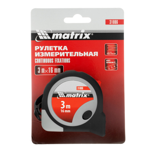 Рулетка Continuous fixation,3 м х 16 мм,двухкомпонентный корпус,плавная фиксация Matrix по ценам производителя в Челябинске с доставкой по всей России