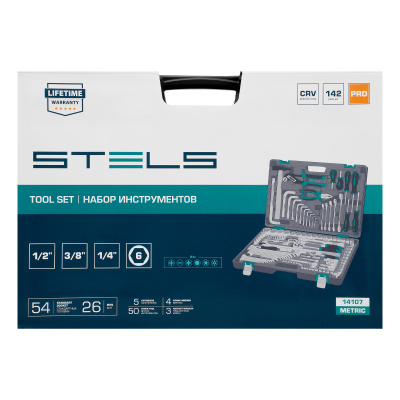 Набор инструментов, 1/2",3/8", 1/4", CrV, пластиковый кейс 142 предмета Stels по ценам производителя в Челябинске с доставкой по всей России