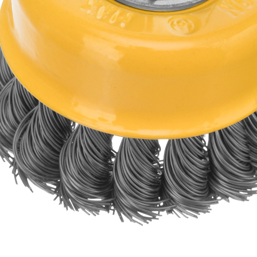Щетка для УШМ, 75 мм, "Чашка", крученая нержавеющая проволока 0.5 мм, М14 Denzel по ценам производителя в Челябинске с доставкой по всей России