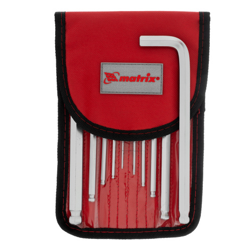 Набор ключей имбусовых HEX, 1.5-12 мм, CrV, 10 шт, удлиненных, шарообразный наконечник, с сатинированным покрытием, чехол Matrix по ценам производителя в Челябинске с доставкой по всей России