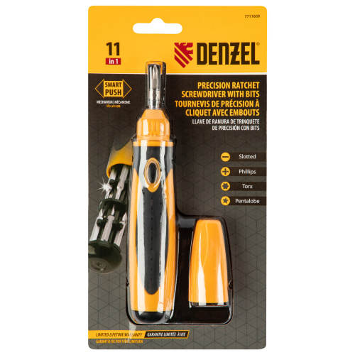 Отвертка реверсивная, механизм SmartPush mini 11 шт, CrMo Denzel по ценам производителя в Челябинске с доставкой по всей России