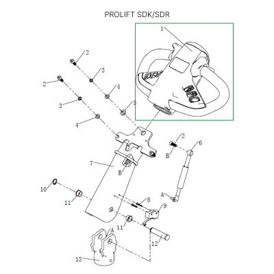Верхняя часть ручки в сборе для штабелеров SDR 1533/1536/1545S/1645/1656/2036/2045, SDK по ценам производителя в Челябинске с доставкой по всей России