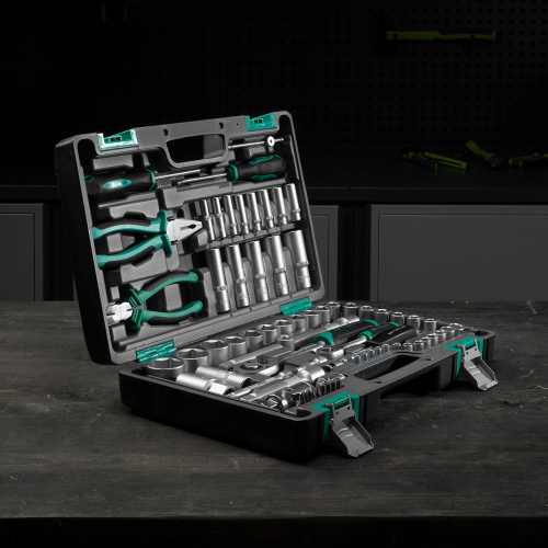 Набор инструментов, 1/2", 1/4", CrV, пластиковый кейс 69 предметов Stels по ценам производителя в Челябинске с доставкой по всей России