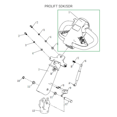 Верхняя часть ручки в сборе для штабелеров SDR 1533/1536/1545S/1645/1656/2036/2045, SDK по ценам производителя в Челябинске с доставкой по всей России