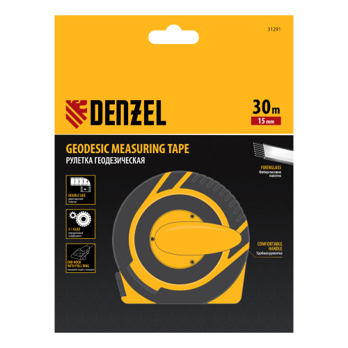 Рулетка геодезическая 30 м х 15 мм, закрытый корпус, фиберглассовая лента Denzel по ценам производителя в Челябинске с доставкой по всей России