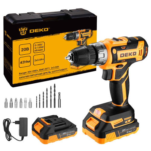 Аккумуляторная дрель-шуруповерт DEKO Banger 20V ONE+ 13 предметов в кейсе, 2x3.0Ач по ценам производителя в Челябинске с доставкой по всей России