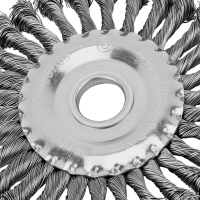 Щетка для УШМ 125 мм, посадка 22.2 мм, плоская, крученая металлическая проволока Сибртех по ценам производителя в Челябинске с доставкой по всей России