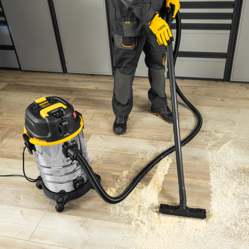Пылесос строительный RVC30, 1400 Вт, бак 30 л, шланг 3 м, розетка с автосинхр. Denzel по ценам производителя в Челябинске с доставкой по всей России