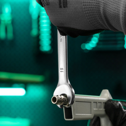 Ключ комбинированный, 15 мм, CrV, матовый хром Stels по ценам производителя в Челябинске с доставкой по всей России