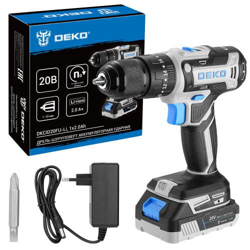 Дрель-шуруповерт аккумуляторная ударная DEKO DKCID20FU-Li, 20В, 1x2.0Ач по ценам производителя в Челябинске с доставкой по всей России